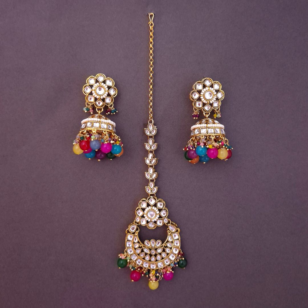 Multicolor Kundan Maang Tikka Set