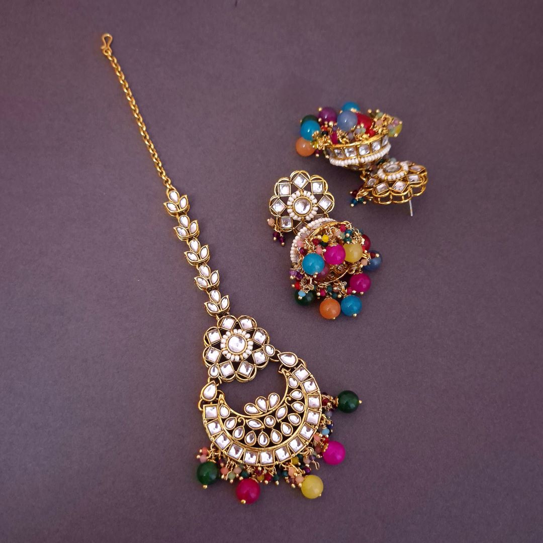 Multicolor Kundan Maang Tikka Set