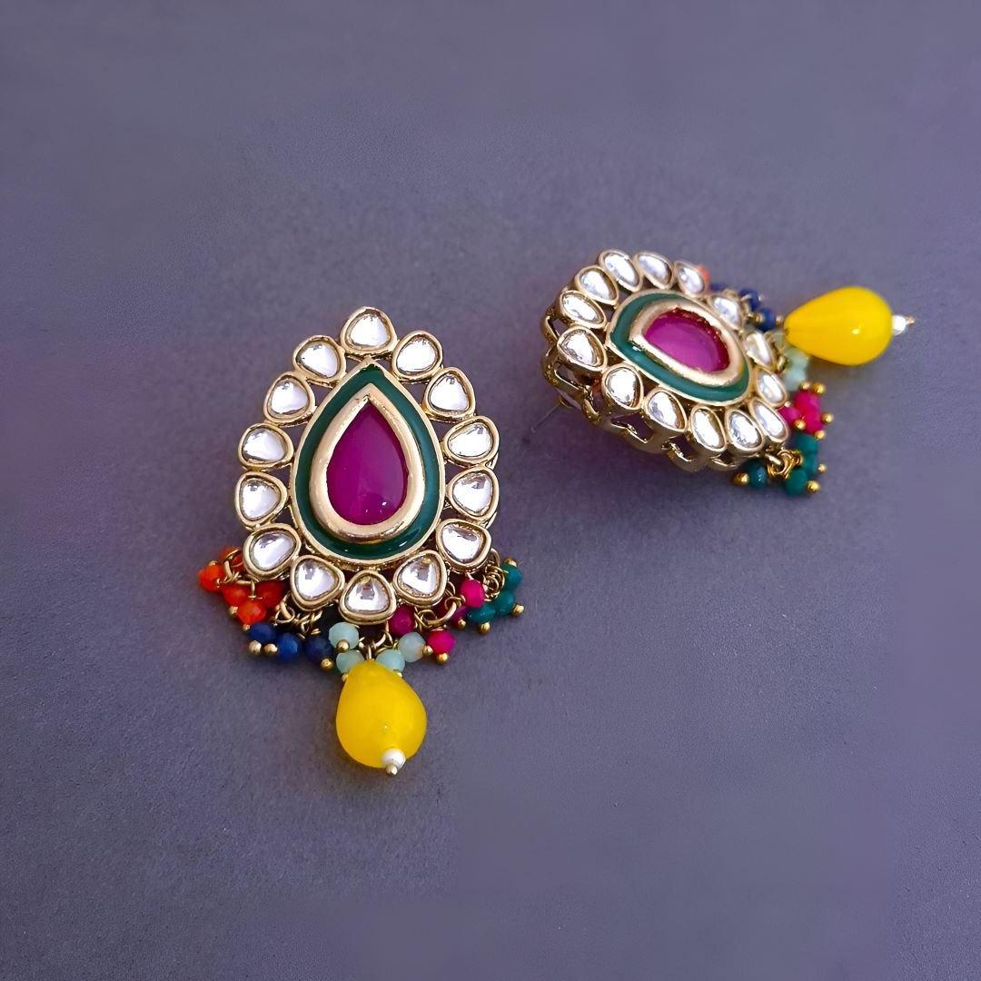 Multicolor Kundan Stud Earringss