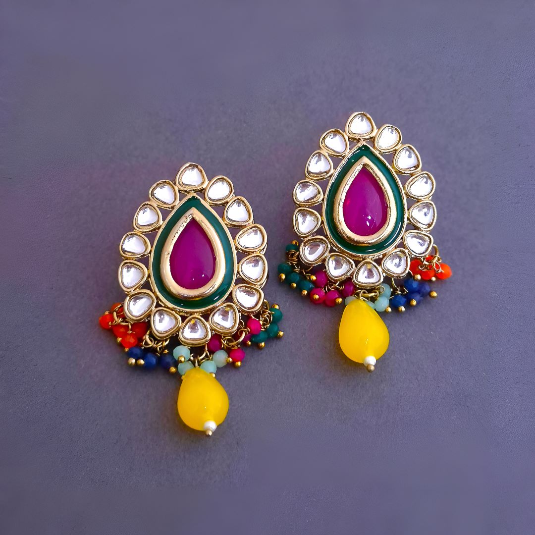 Multicolor Kundan stud Earringss