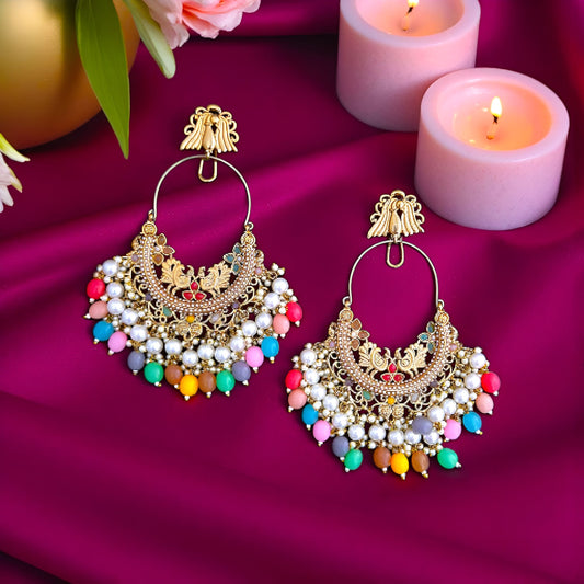 Multicolor Kundan Chandbali Earrings