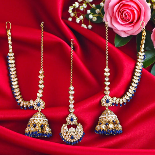 Navy Blue Kundan MaangTikka Set