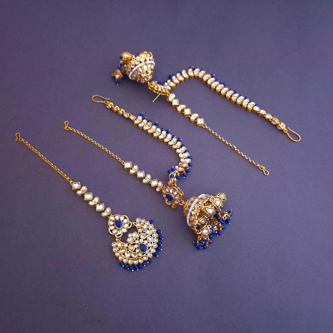 Navy Blue Kundan MaangTikka Set