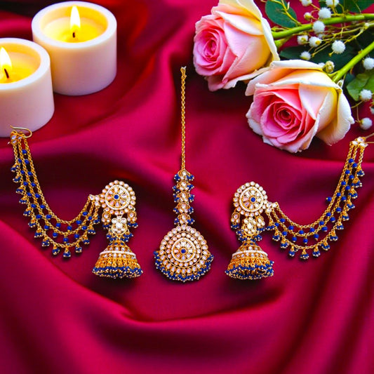 Navy Blue Kundan MaangTikka Set