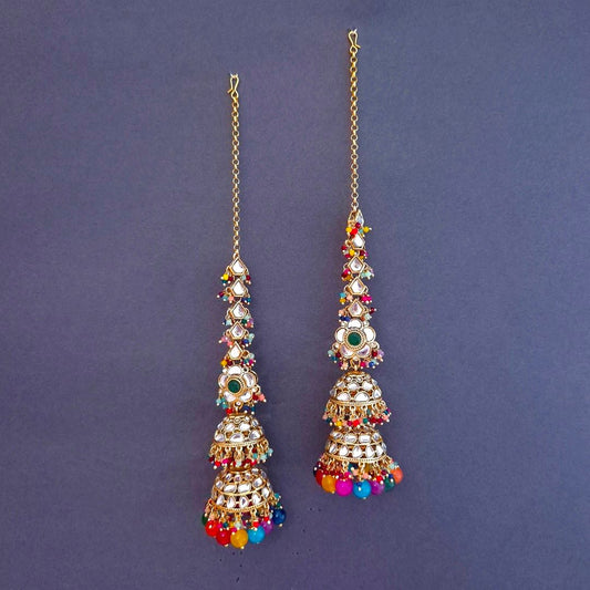 Multicolor Kundan Sahara Earchain Jhumki Earrings