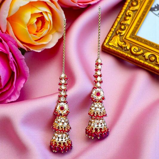 Rani Pink Kundan Sahara Earchain Jhumki Earrings