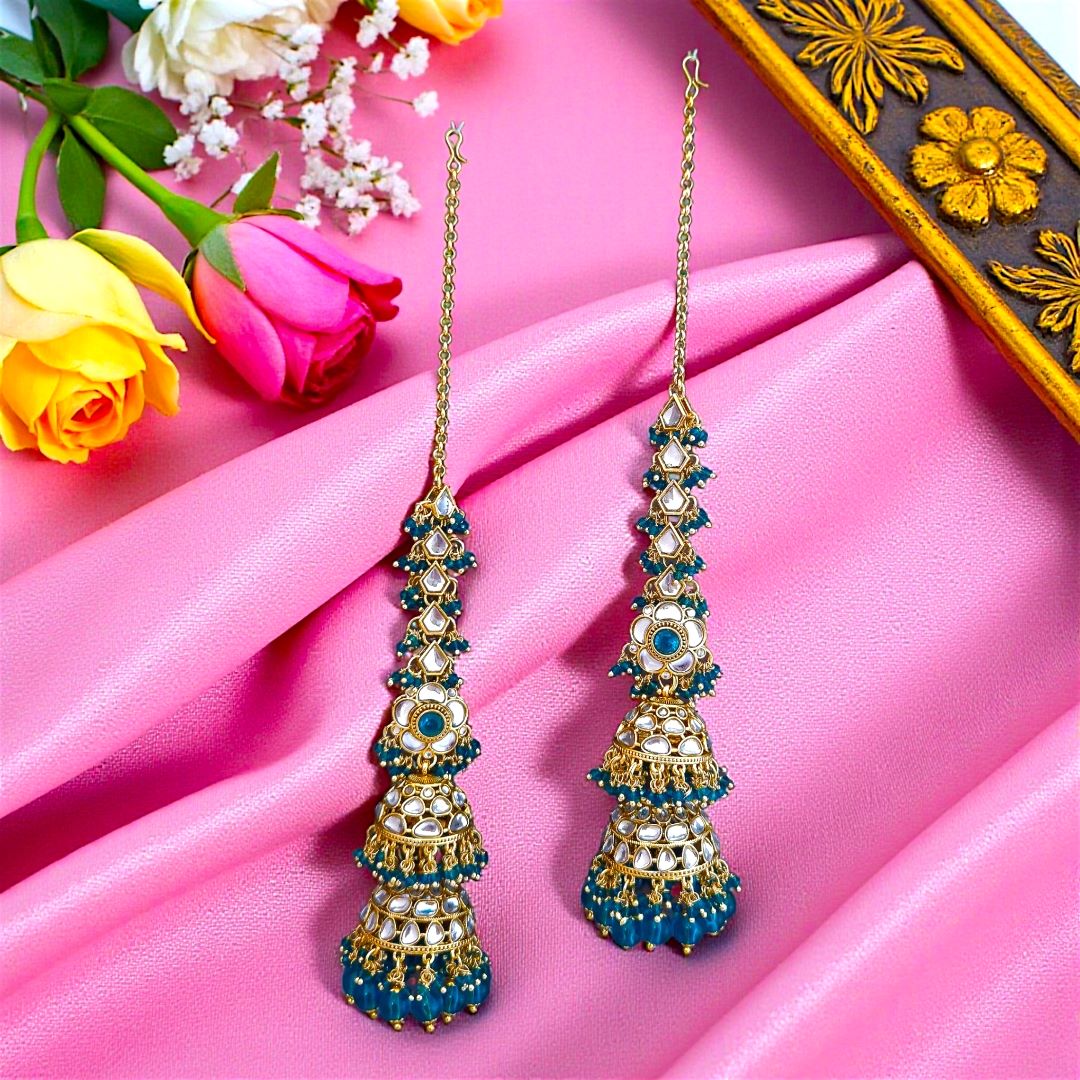Emerald Green Kundan Sahara Earchain Jhumki Earrings