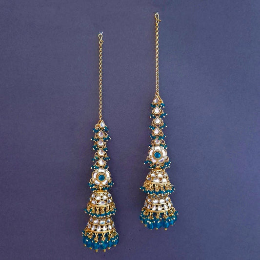 Emerald Green Kundan Sahara Earchain Jhumki Earrings