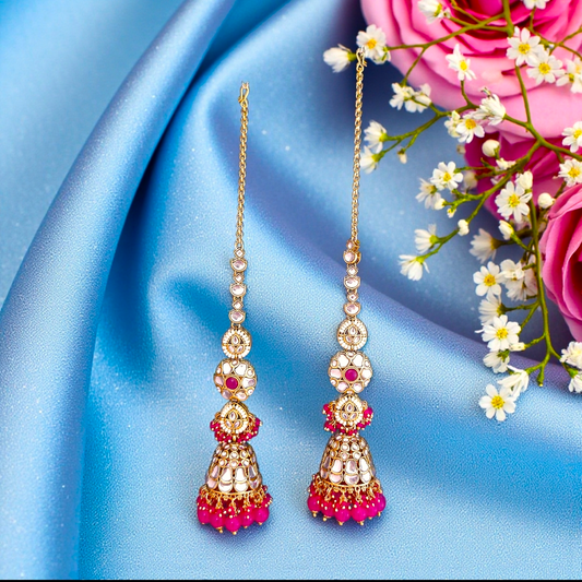 Pink Kundan Sahara Earchain Jhumki Earrings