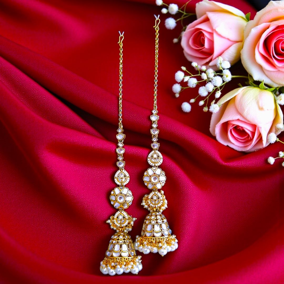 White Kundan Sahara Earchain Jhumki Earrings
