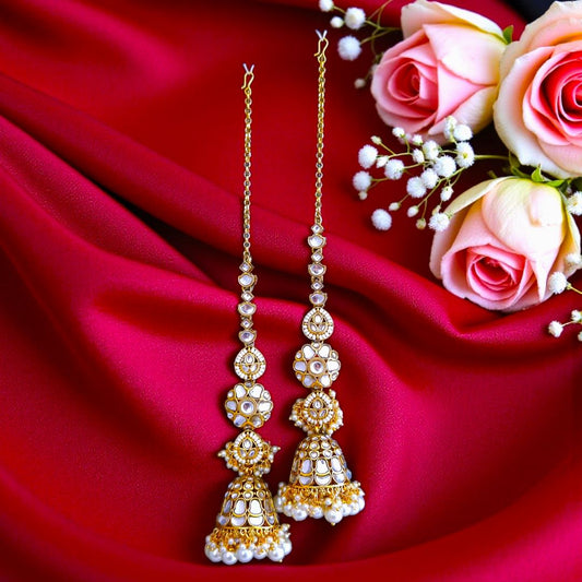 White Kundan Sahara Earchain Jhumki Earrings