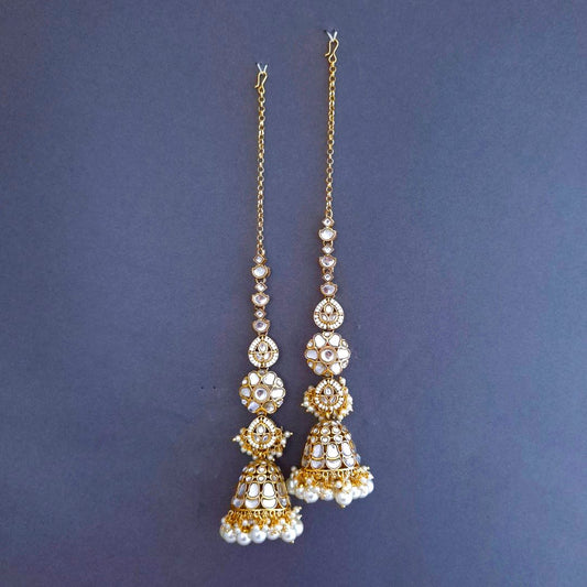 White Kundan Sahara Earchain Jhumki Earrings