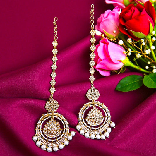 White Kundan Sahara Earchain Chandbali Earrings
