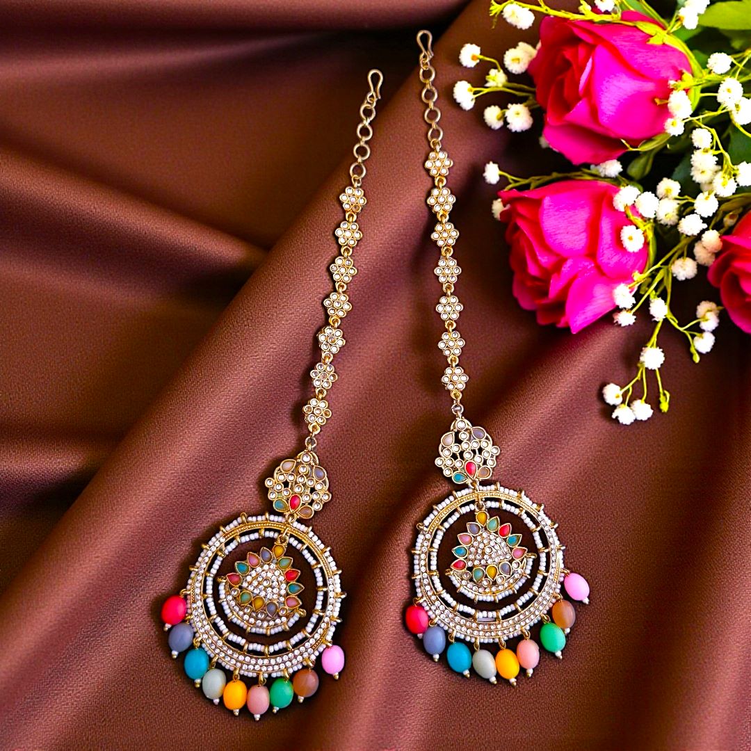 Multicolor Kundan Sahara Earchain Chandbali Earrings