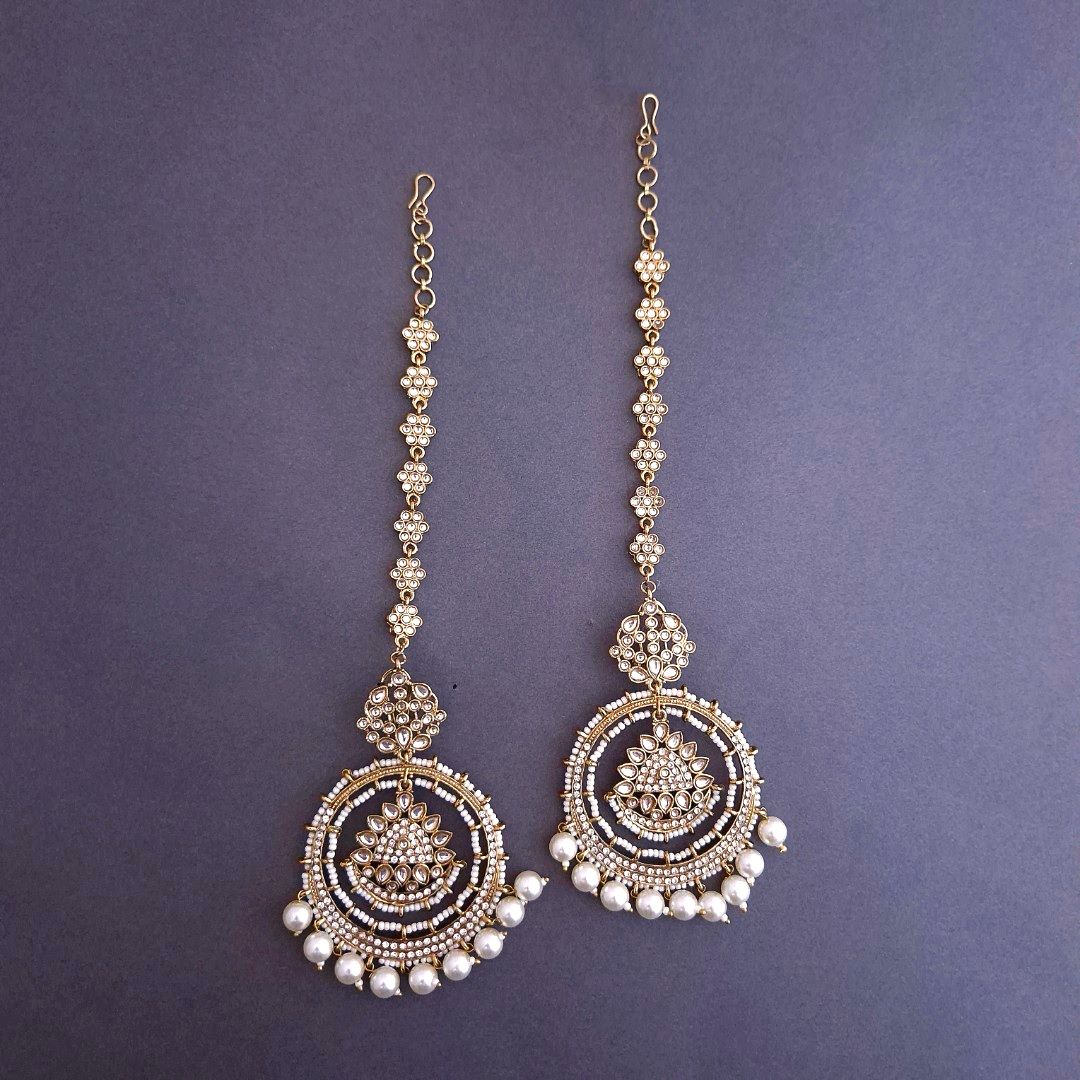 White Kundan Sahara Earchain Chandbali Earrings