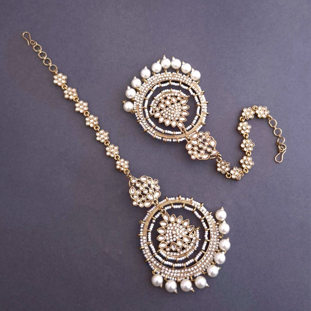 White Kundan Sahara Earchain Chandbali Earrings