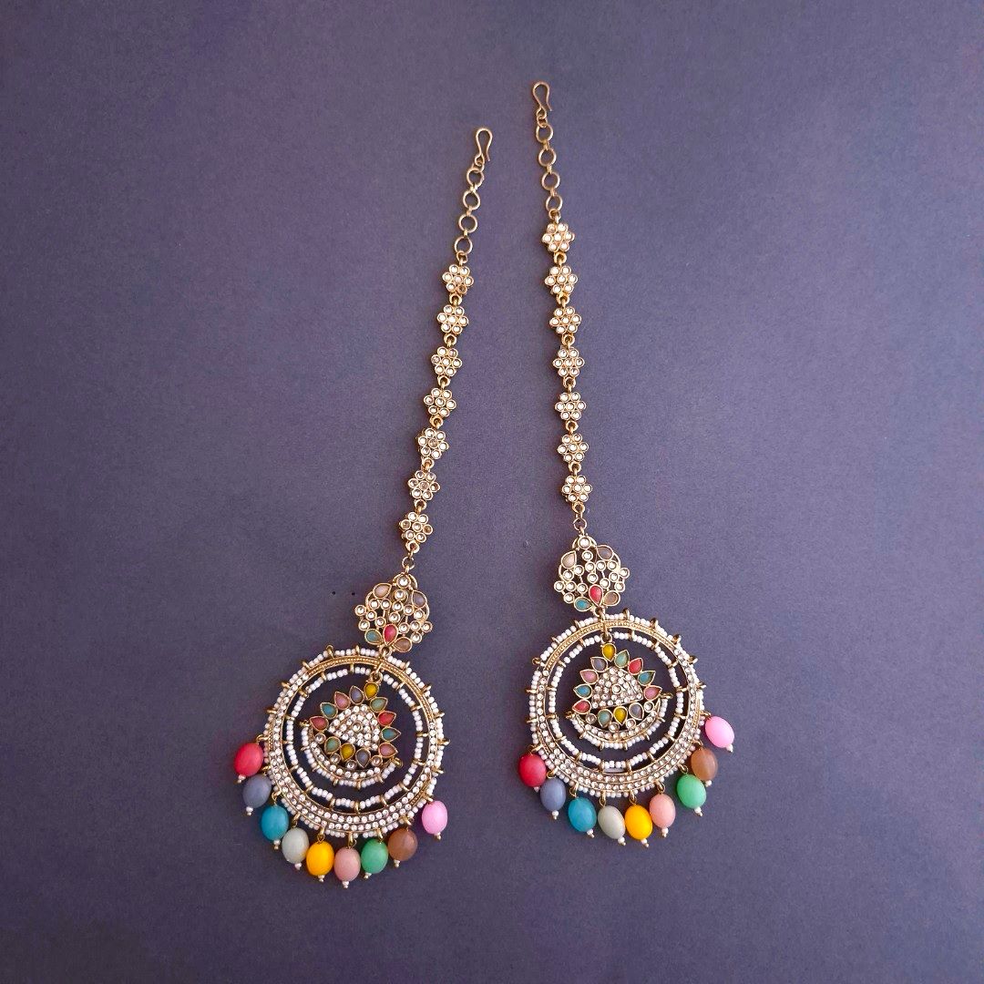 Multicolor Kundan Sahara Earchain Chandbali Earrings