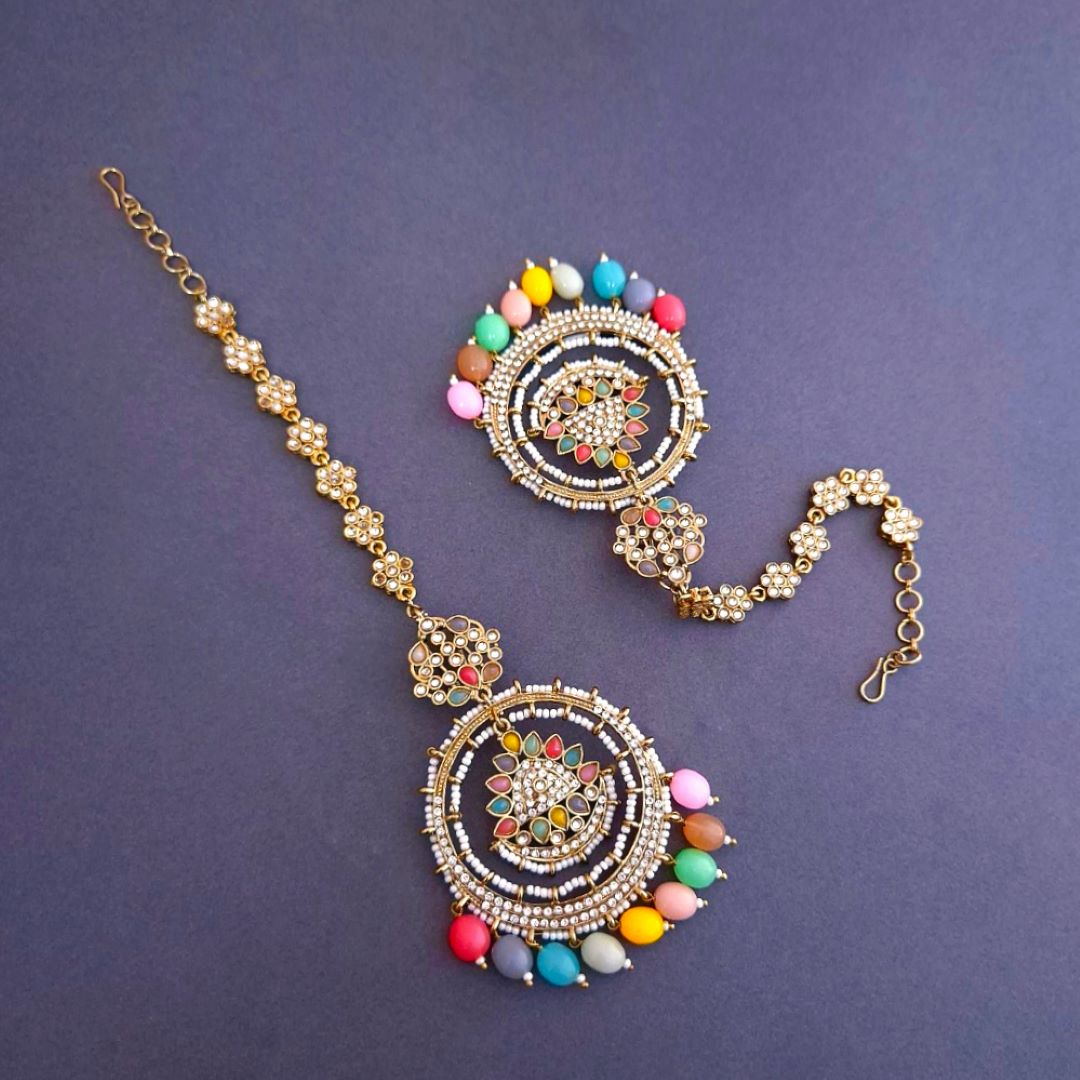Multicolor Kundan Sahara Earchain Chandbali Earrings