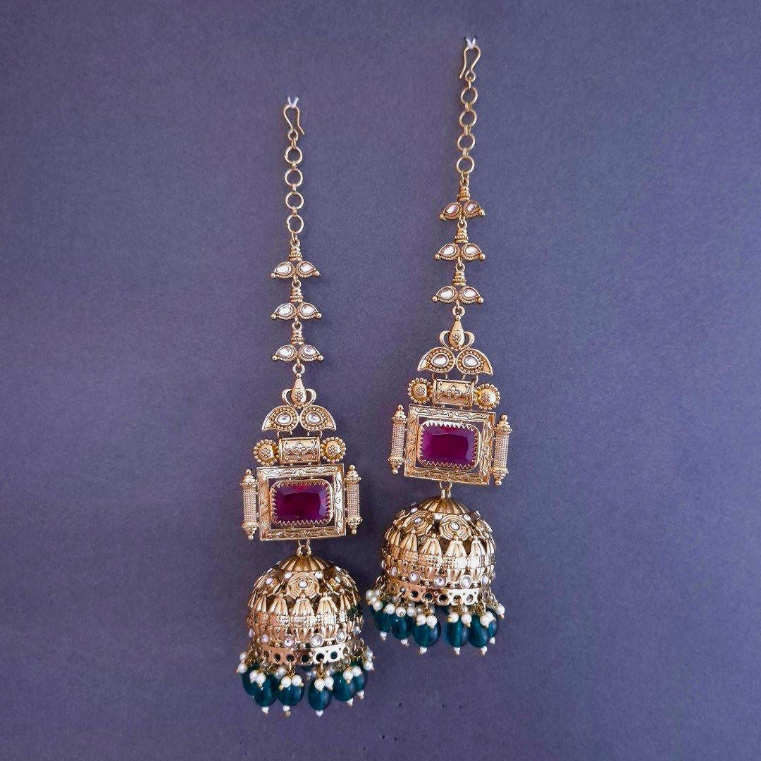 Multicolor Kundan Sahara Earchain Jhumki Earrings
