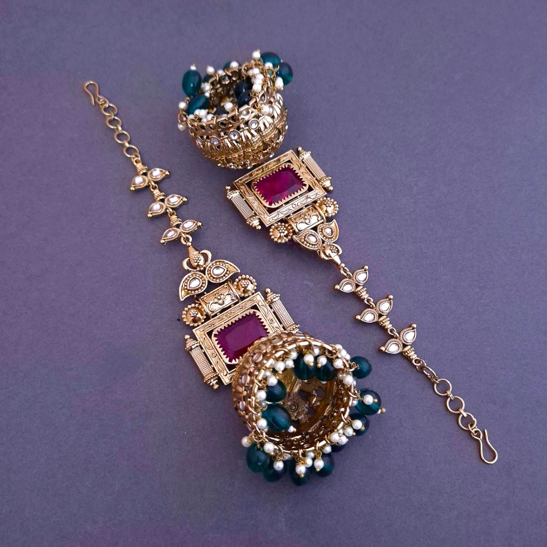 Multicolor Kundan Sahara Earchain Jhumki Earrings