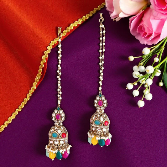 Multicolor Kundan Sahara Earchain Jhumki Earrings