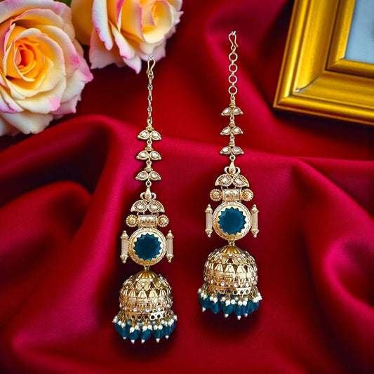 Emerald Green Kundan Sahara Earchain Jhumki Earrings
