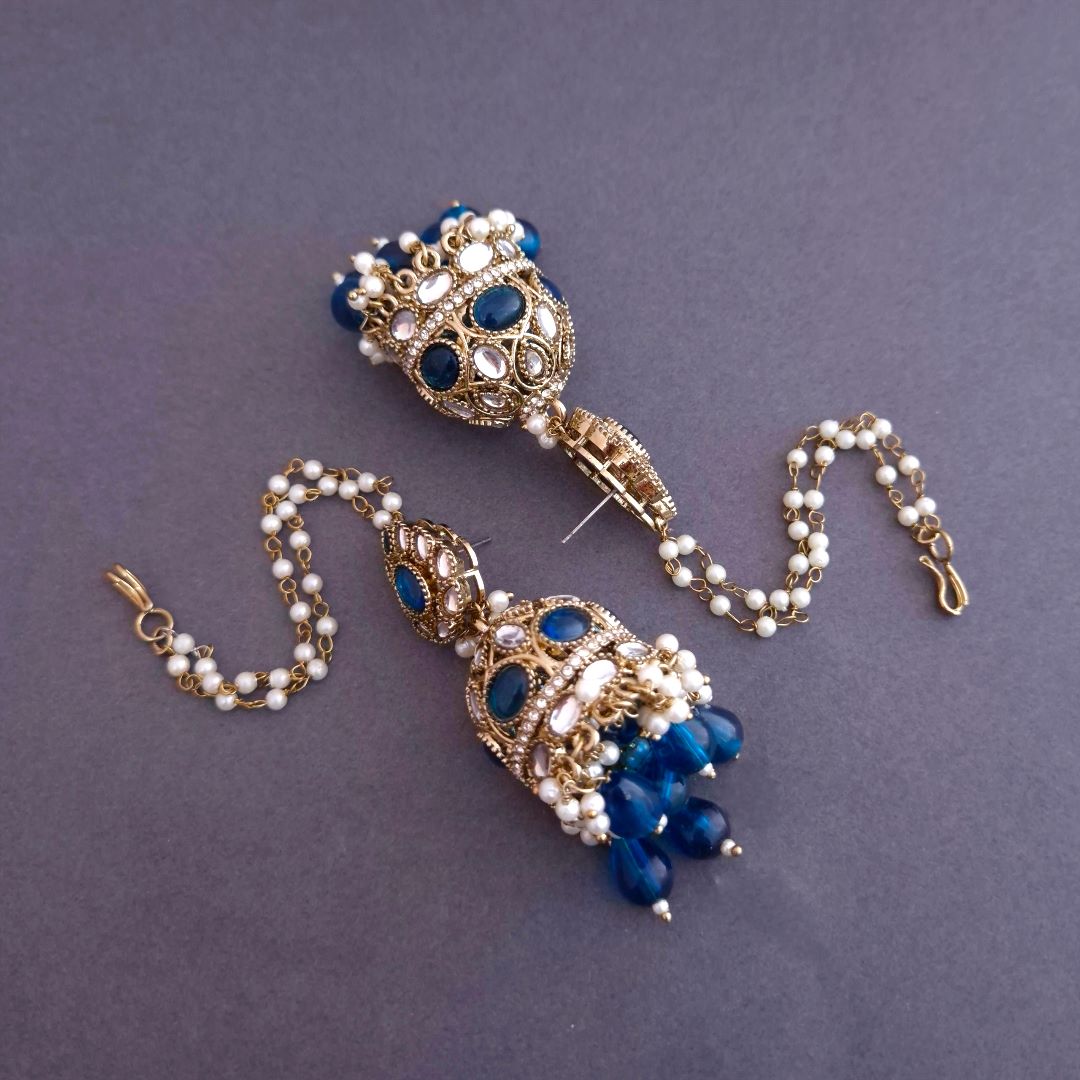 Multicolor Kundan Sahara Earchain Jhumki Earrings