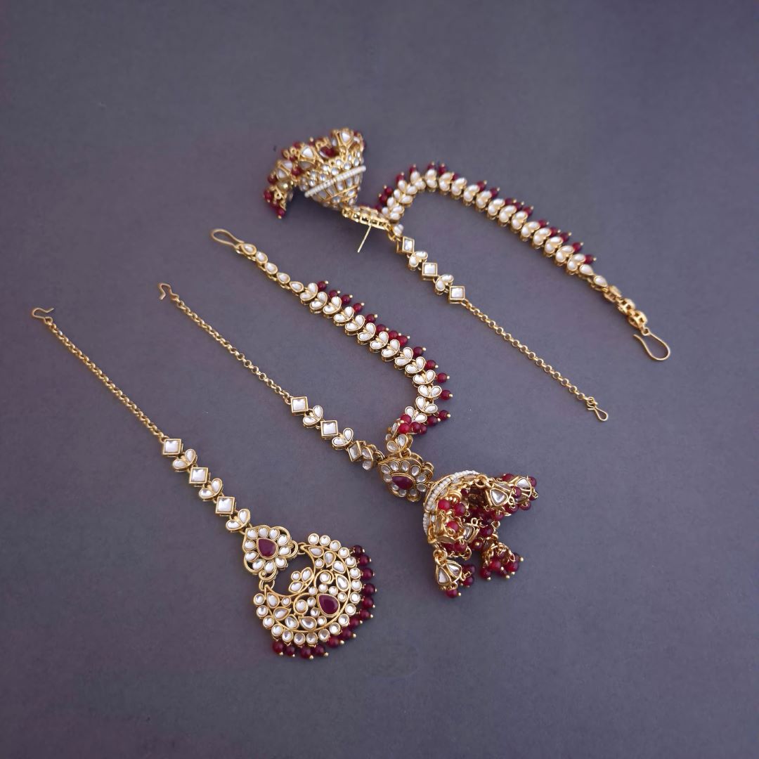 Rani Pink Kundan Maang Tikka Set