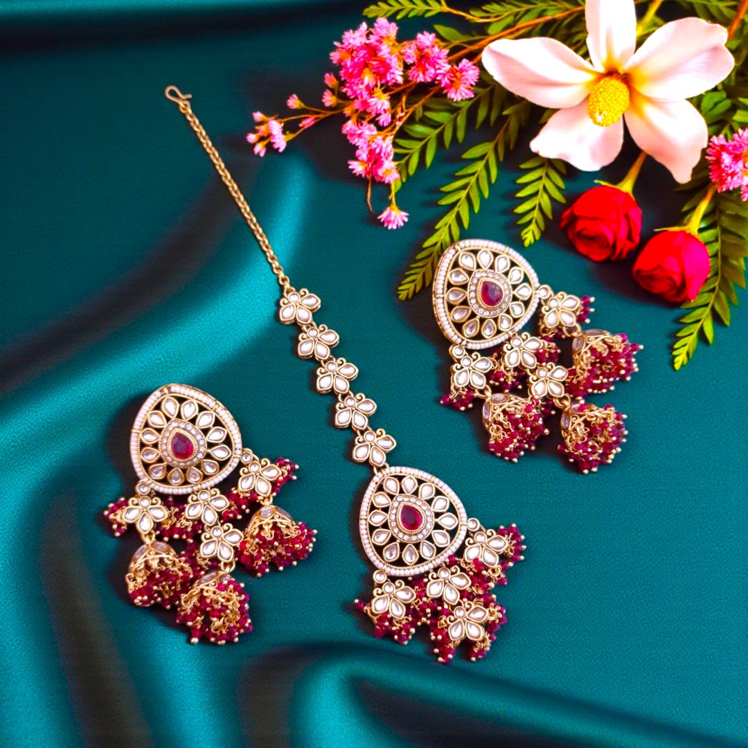 Rani Pink Kundan MaangTikka Set