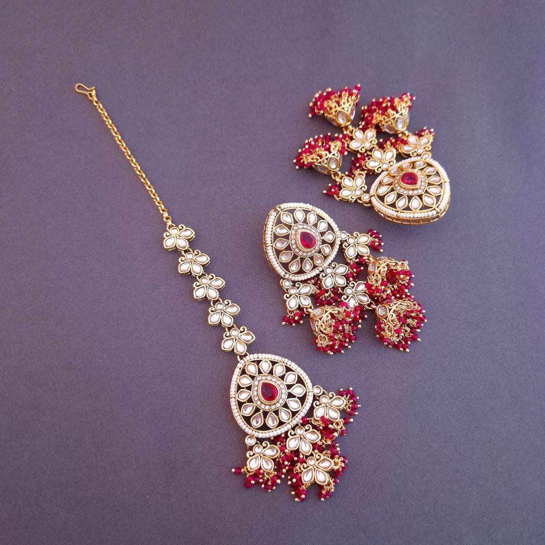Rani Pink Kundan Maang Tikka Set