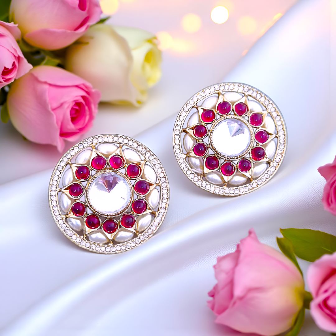 Rani Pink Kundan Stud Earrings