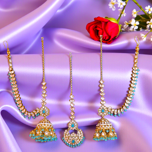 Turquoise Kundan MaangTikka Set