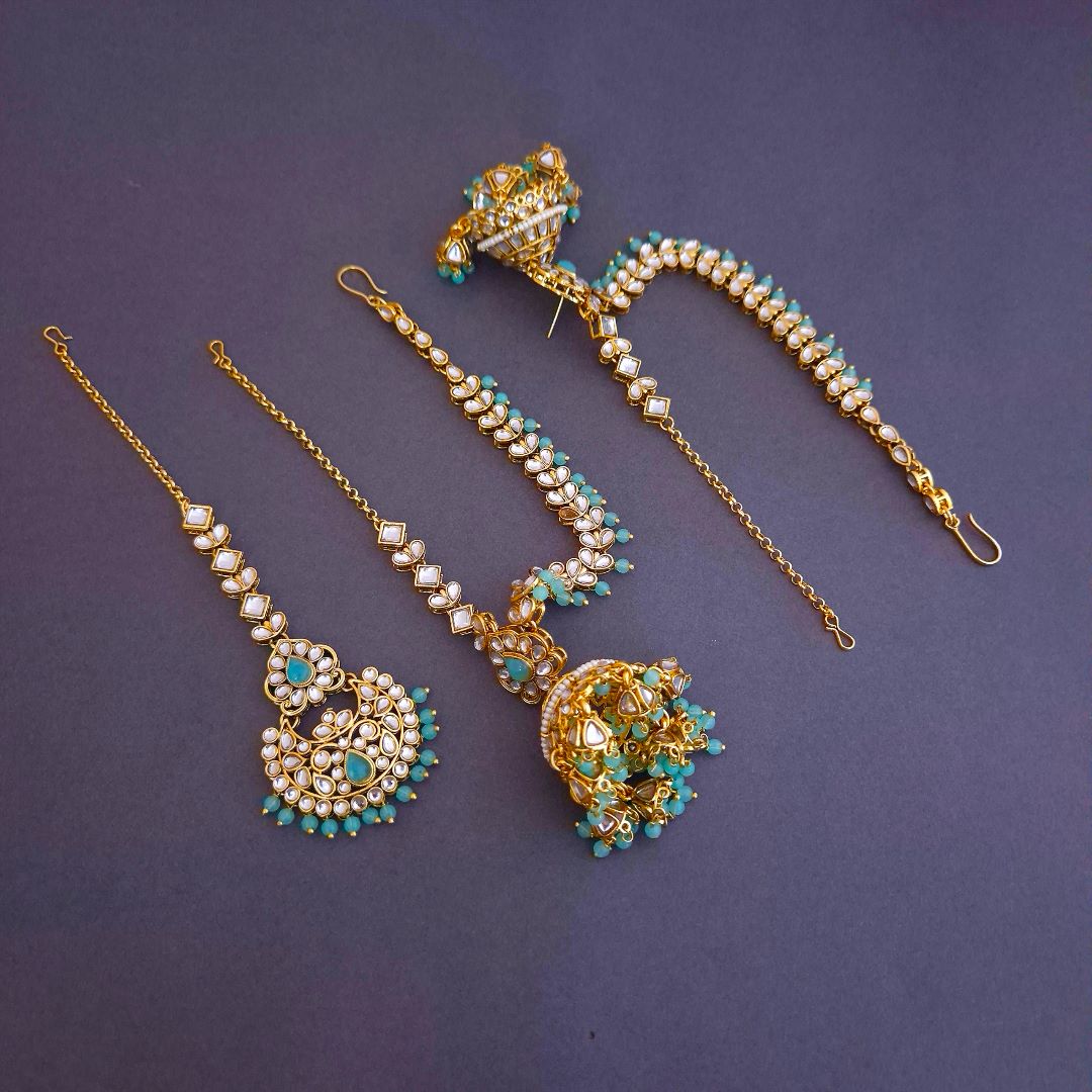 Turquoise Blue MaangTikka Set