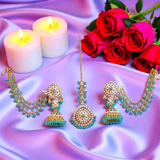 Turquoise Kundan MaangTikka Set