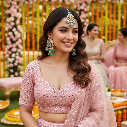 Turquoise Blue MaangTikka Set