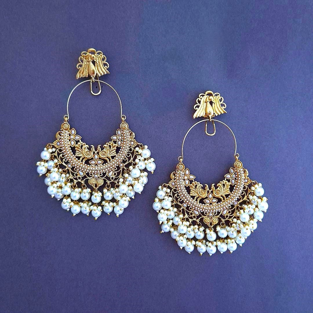 Ivory Kundan Chandbalis Earrings