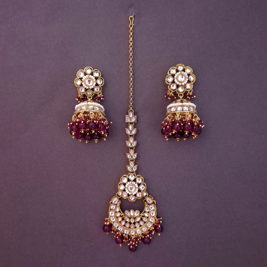 Wine Kundan MaangTikka Set