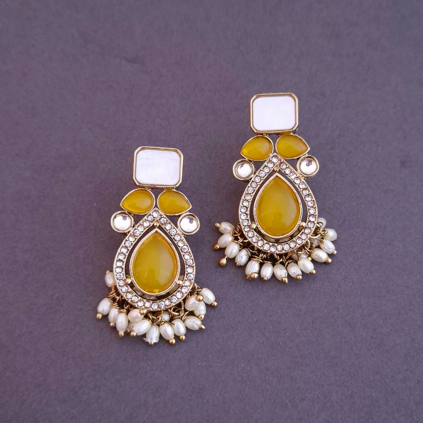 Kundan Yellow Danglers